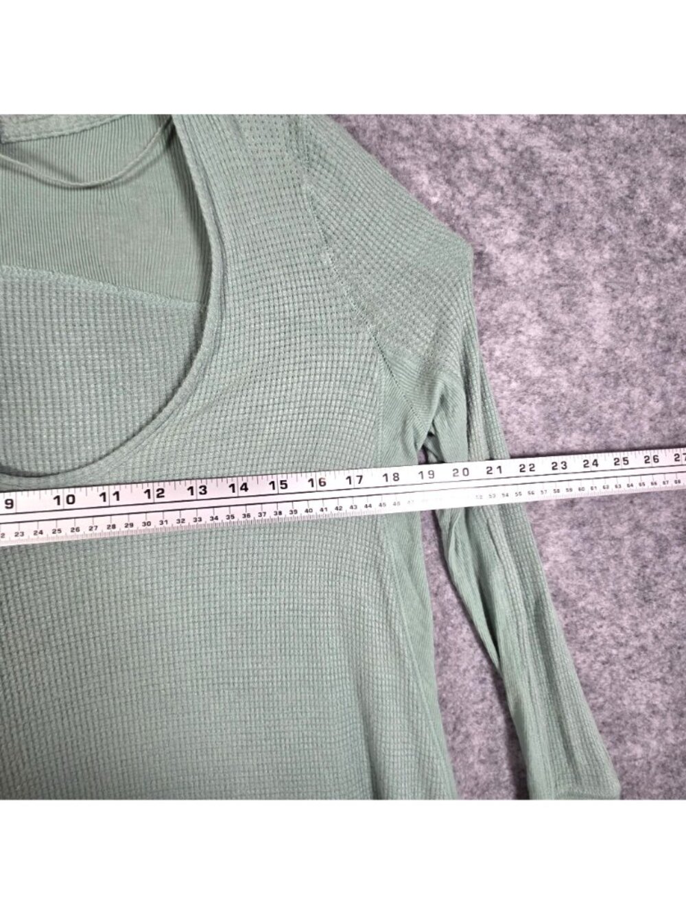Free People We The Free Malibu Thermal Top Sage Green Size XS Waffle Knit - Picture 3 of 9